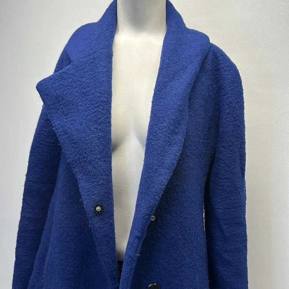 Opening Ceremony Wool Blend Collared Peacoat Coat Jacket Snap Down Blue Medium - Picture 3 of 11